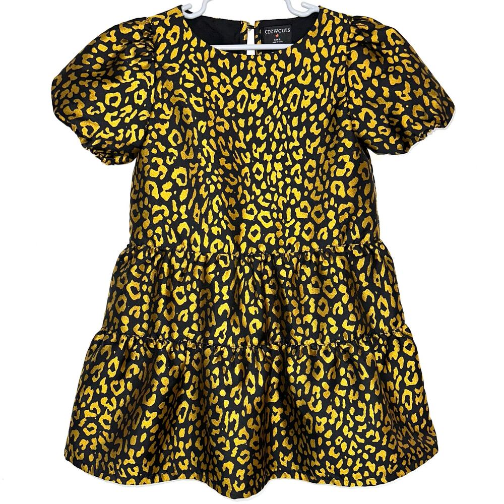Crewcuts JCrew Girls Metallic Gold Leopard Tiered Jacquard Dress Size 6